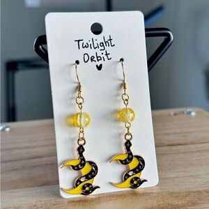 🌙 Twilight Orbit Earrings – Handmade Moon & Snake Dangles